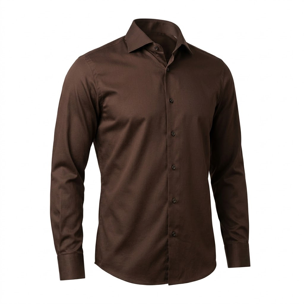 Men's Dark Mocha Brown Long Sleeve Button-Up Shirt