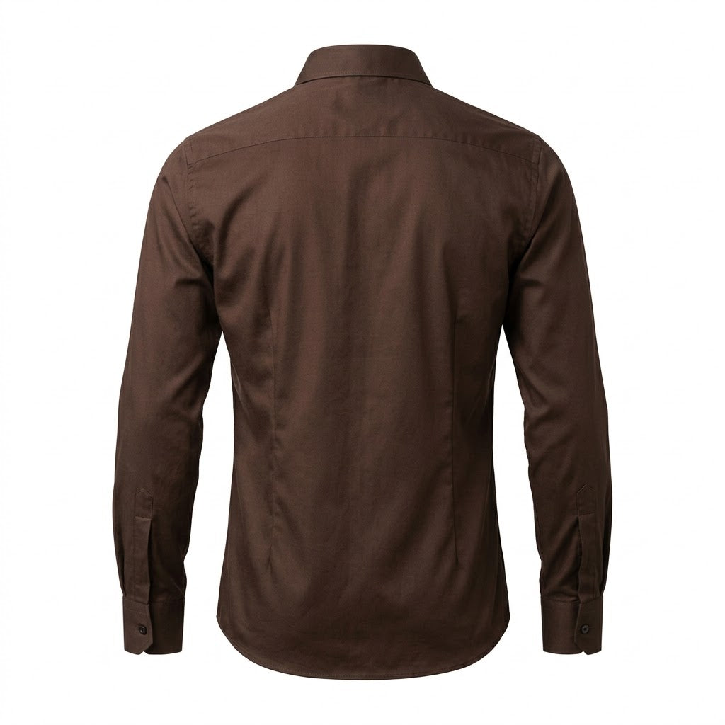 Men's Dark Mocha Brown Long Sleeve Button-Up Shirt