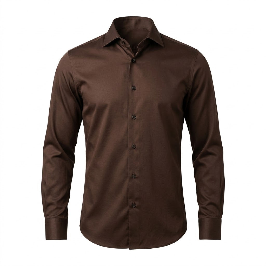 Men's Dark Mocha Brown Long Sleeve Button-Up Shirt