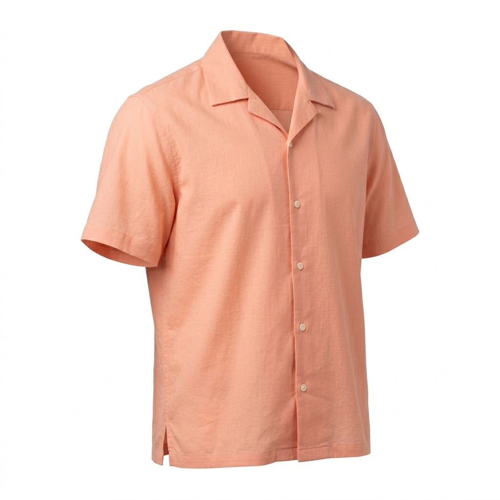 Men's Peach Coral Camp Collar Short Sleeve Shirt