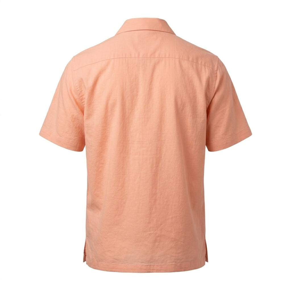 Men's Peach Coral Camp Collar Short Sleeve Shirt