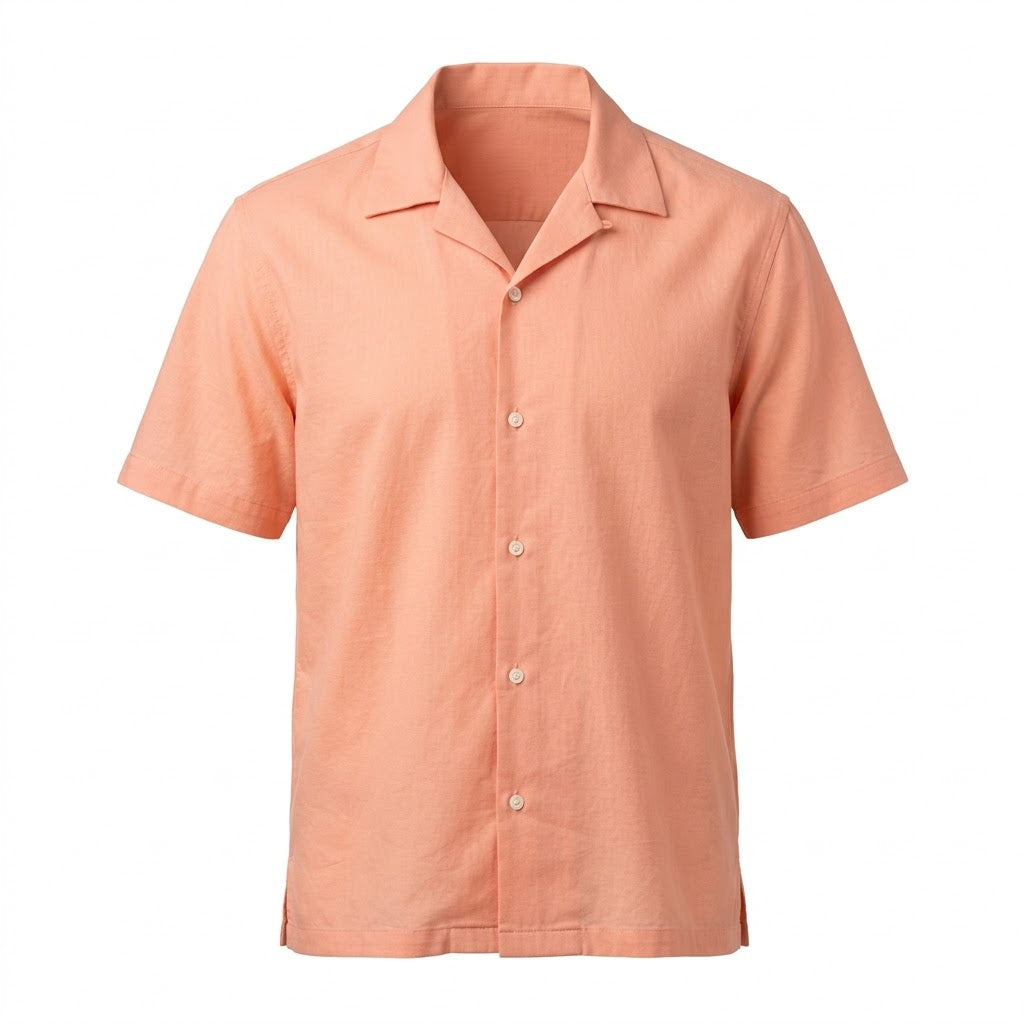 Men's Peach Coral Camp Collar Short Sleeve Shirt