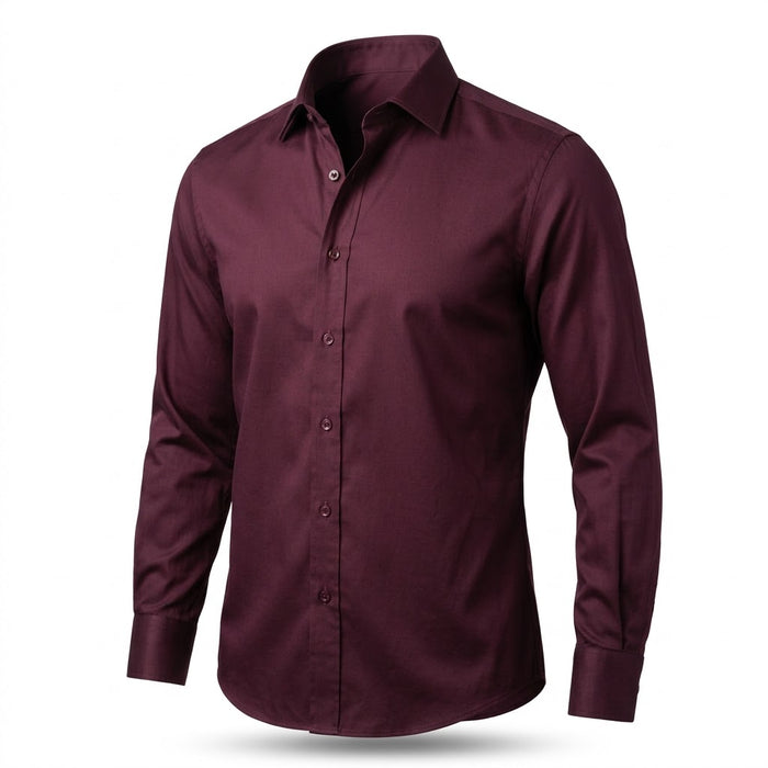Men's Wine Plum Long Sleeve Button-Up Shirt