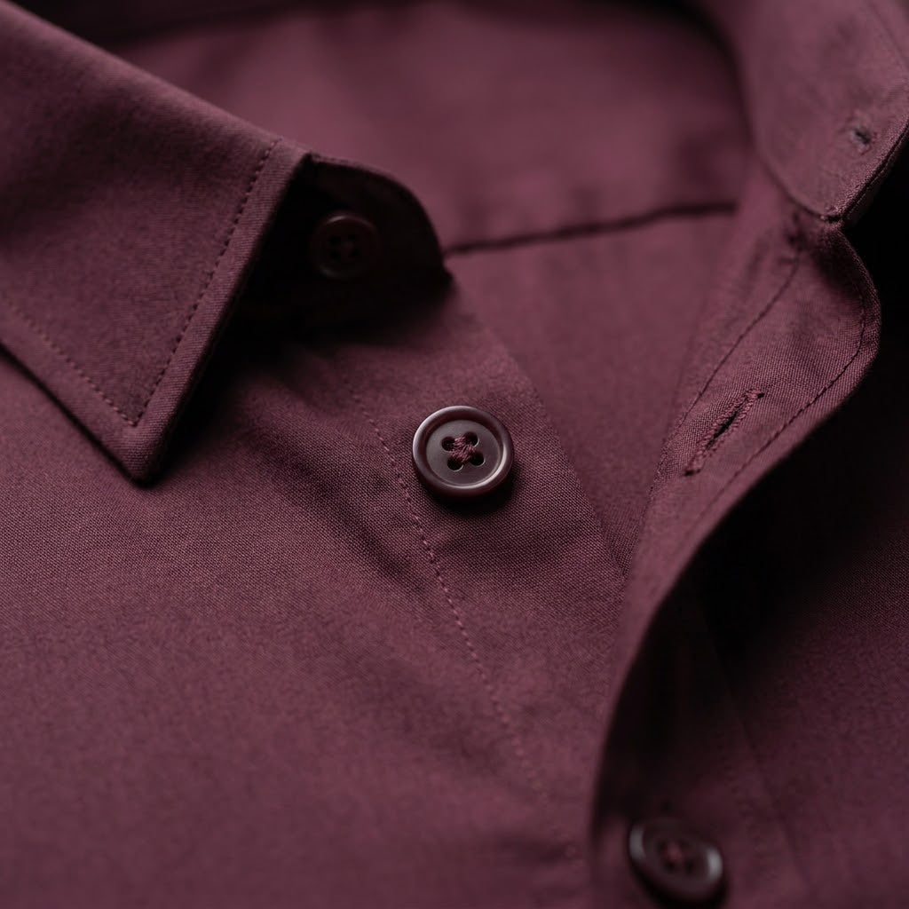 Men's Wine Plum Long Sleeve Button-Up Shirt
