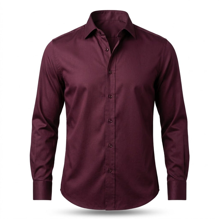 Men's Wine Plum Long Sleeve Button-Up Shirt