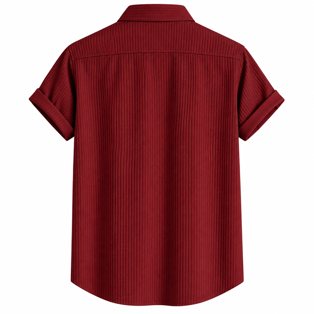 Men's Burgundy Textured Band Collar Short Sleeve Shirt