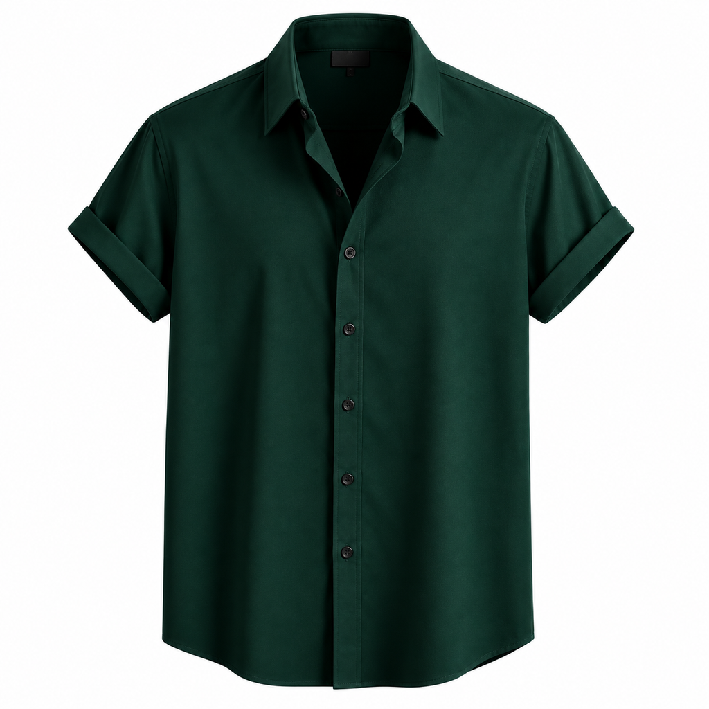 Men's Dark Green Short Sleeve Button Front Shirt