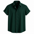 Men's Dark Green Short Sleeve Button Front Shirt