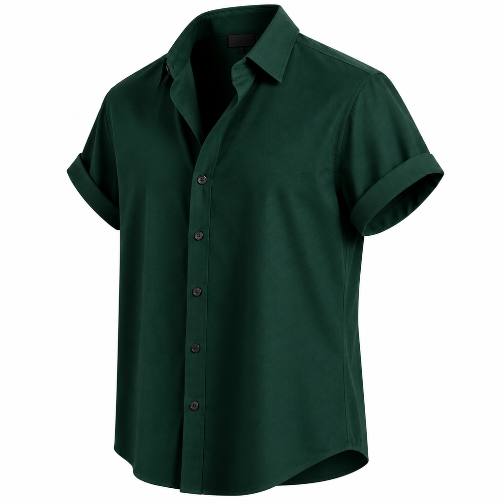 Men's Dark Green Short Sleeve Button Front Shirt