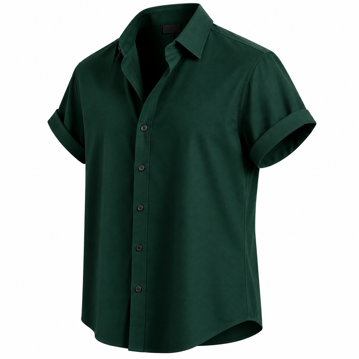Men's Dark Green Short Sleeve Button Front Shirt