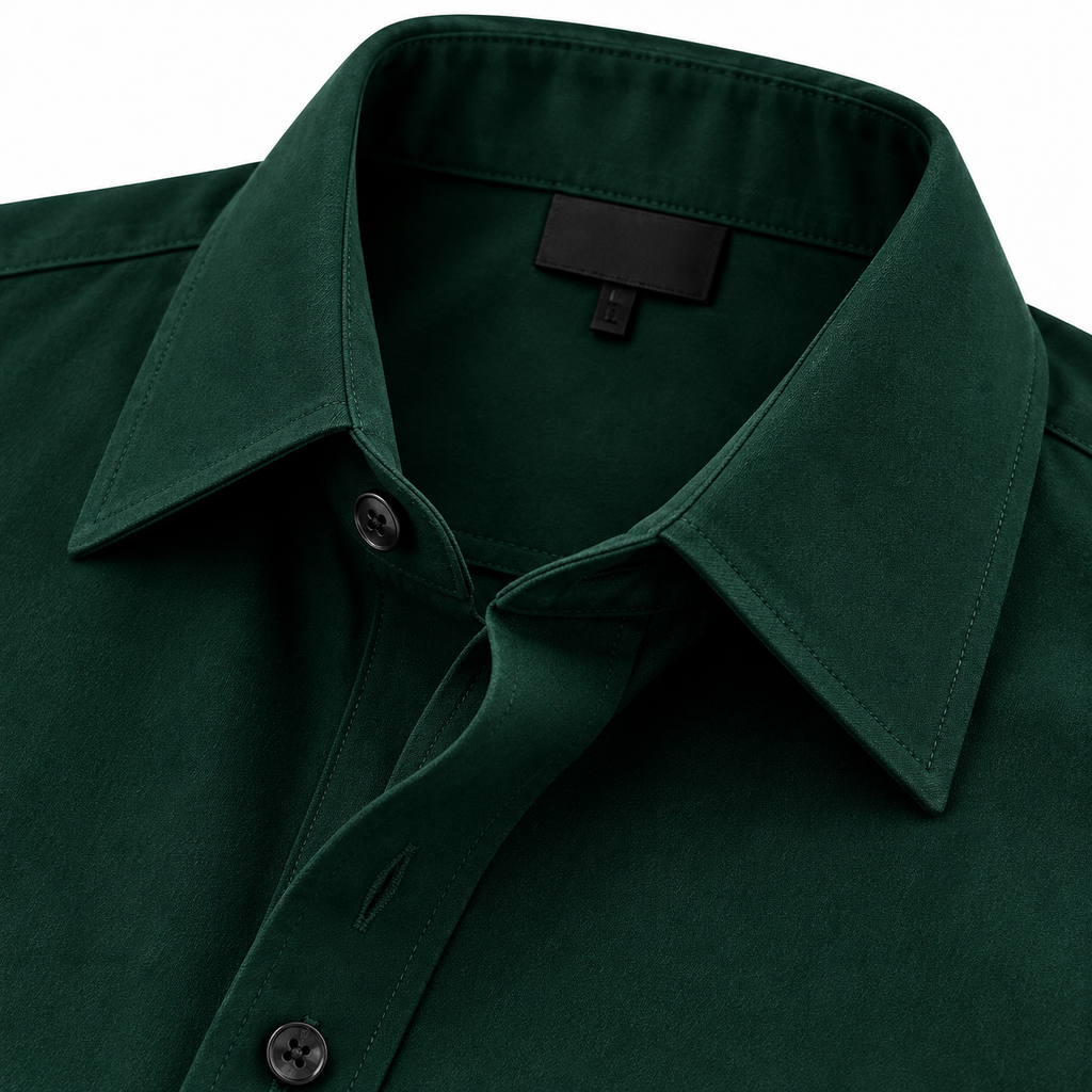 Men's Dark Green Short Sleeve Button Front Shirt
