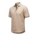 Men's Light Beige Camp Collar Short Sleeve Shirt