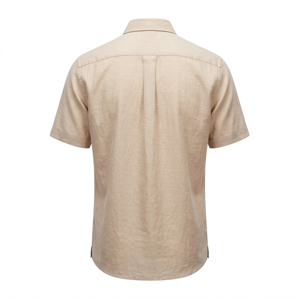 Men's Light Beige Camp Collar Short Sleeve Shirt