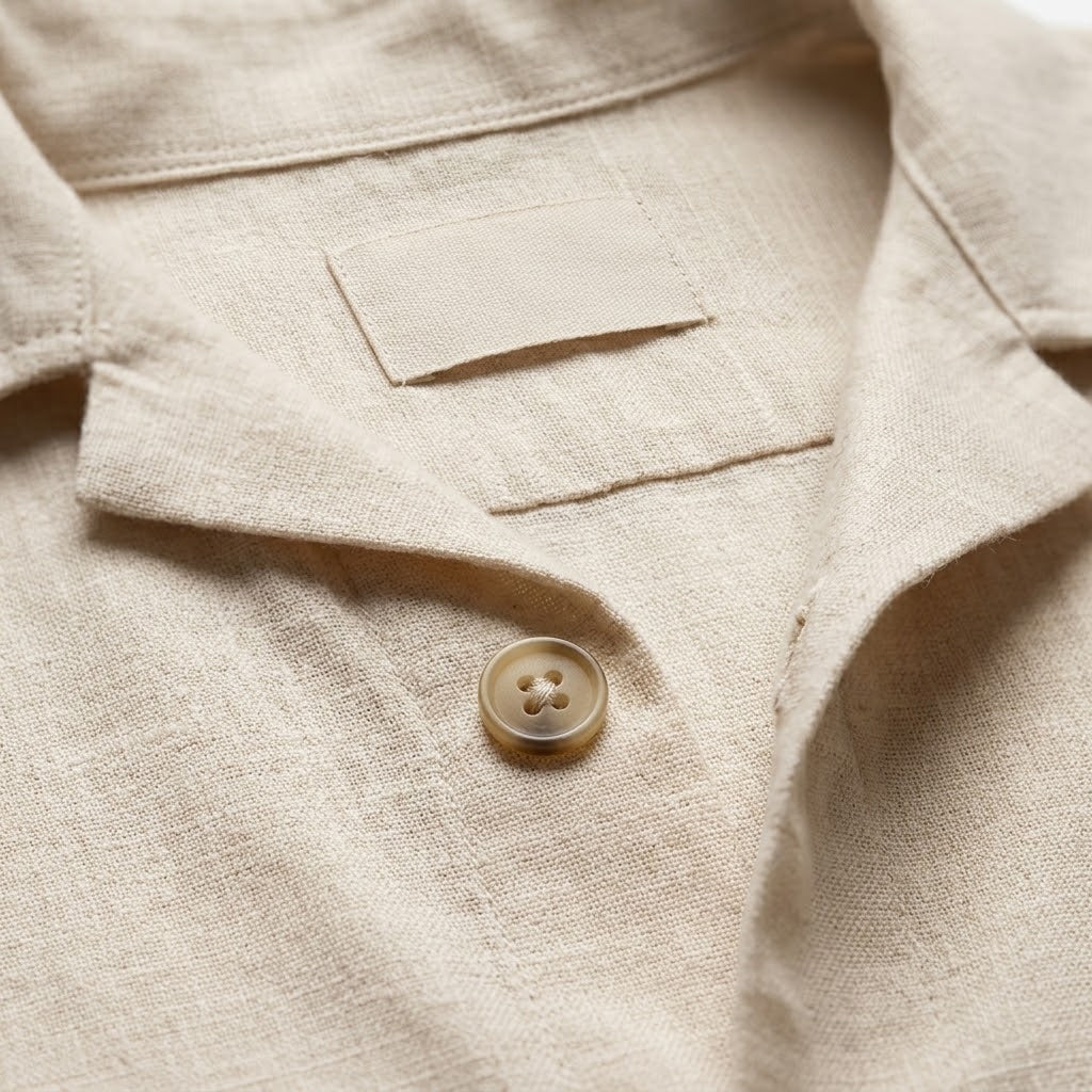 Men's Light Beige Camp Collar Short Sleeve Shirt