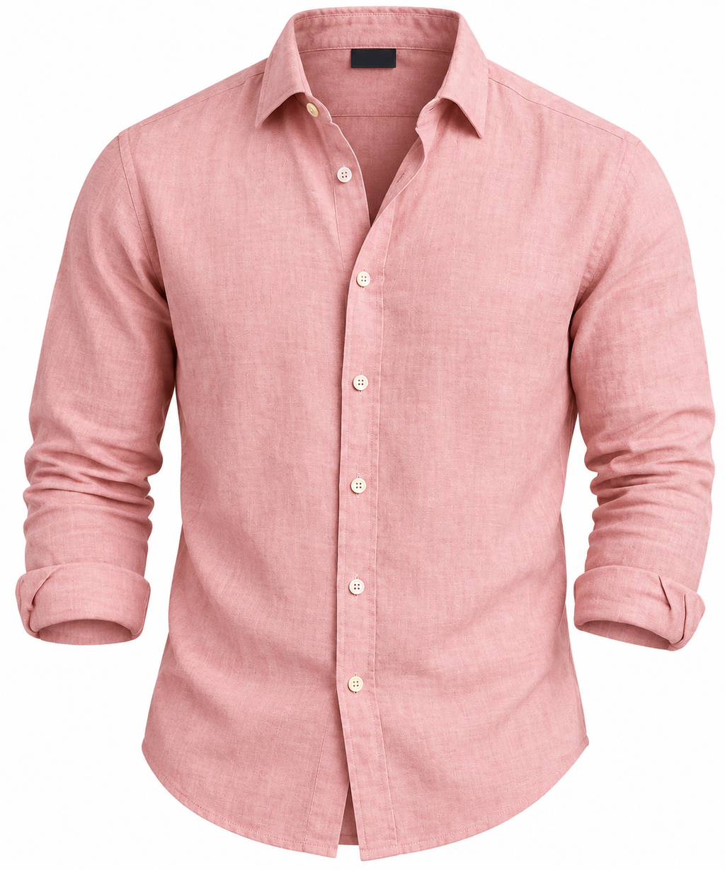 Men's Light Pink Textured Long Sleeve Shirt