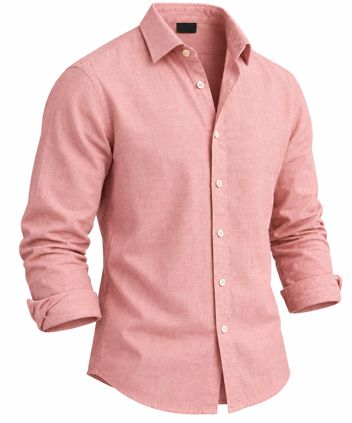 Men's Light Pink Textured Long Sleeve Shirt