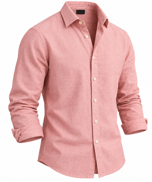 Men's Light Pink Textured Long Sleeve Shirt