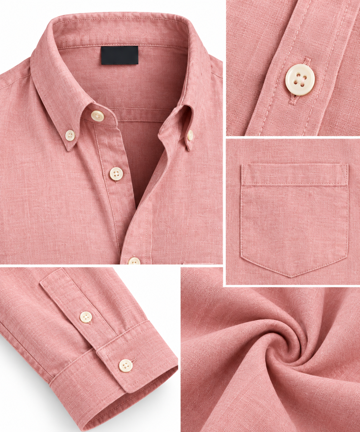 Men's Light Pink Textured Long Sleeve Shirt