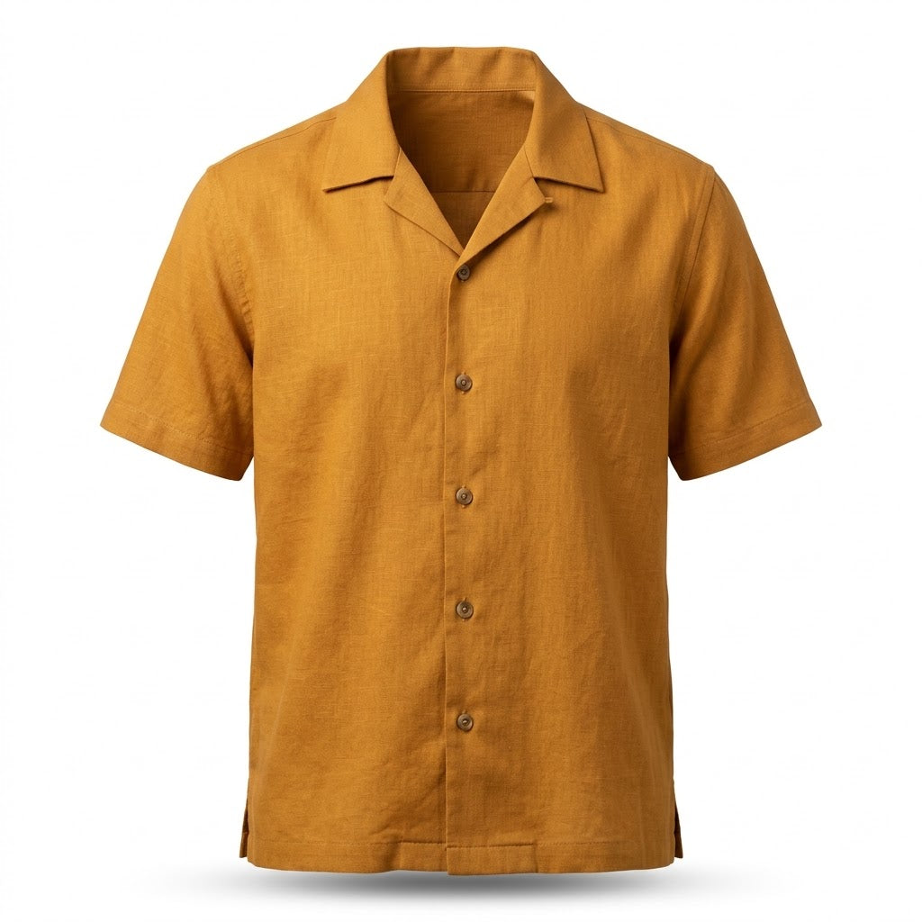 Shirtica Men's Mustard Yellow Camp Collar Short Sleeve Shirt