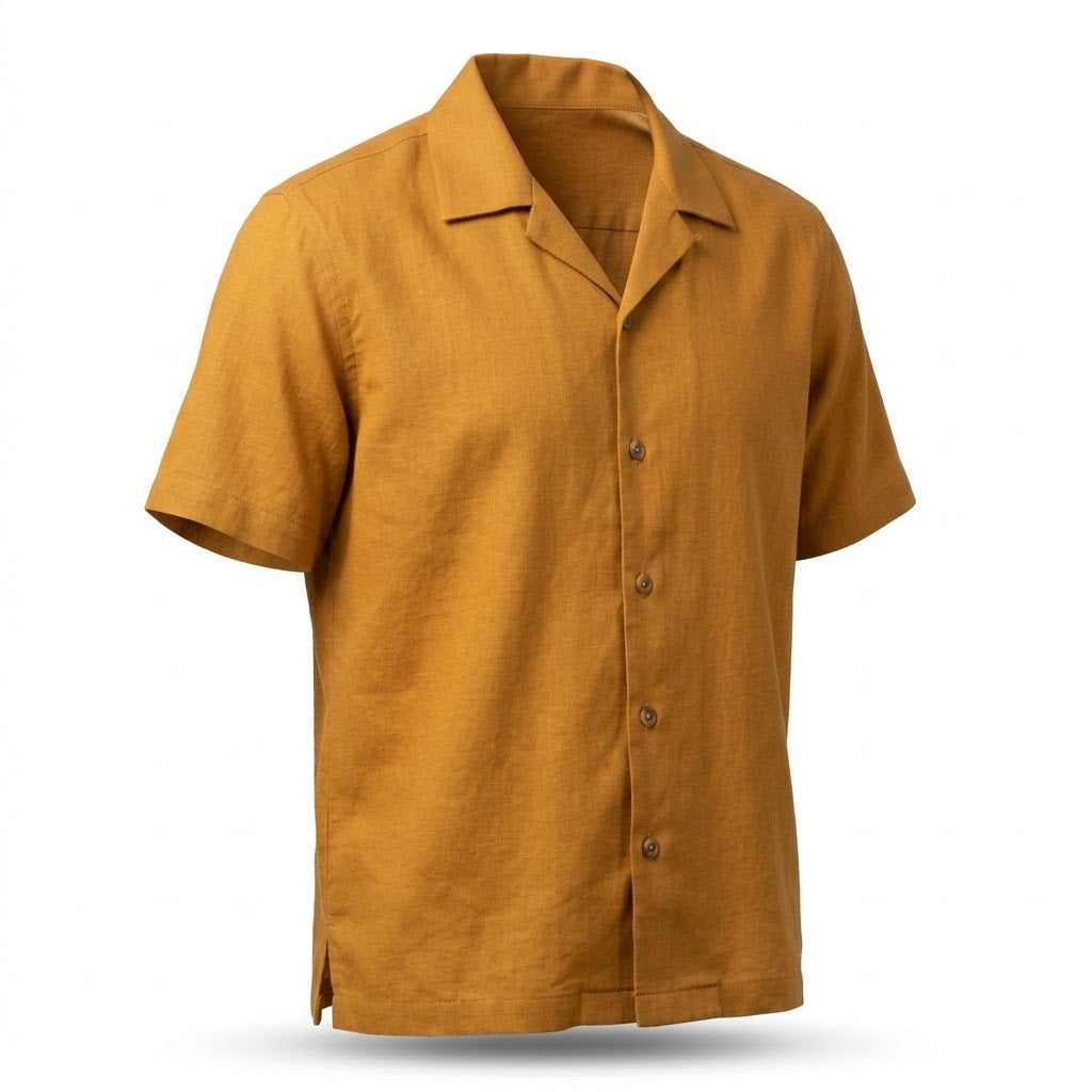 Shirtica Men's Mustard Yellow Camp Collar Short Sleeve Shirt