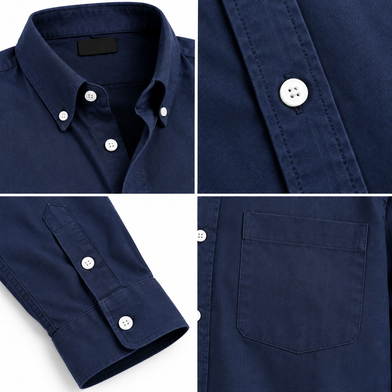 Men's Navy Button Down Collar Long Sleeve Shirt