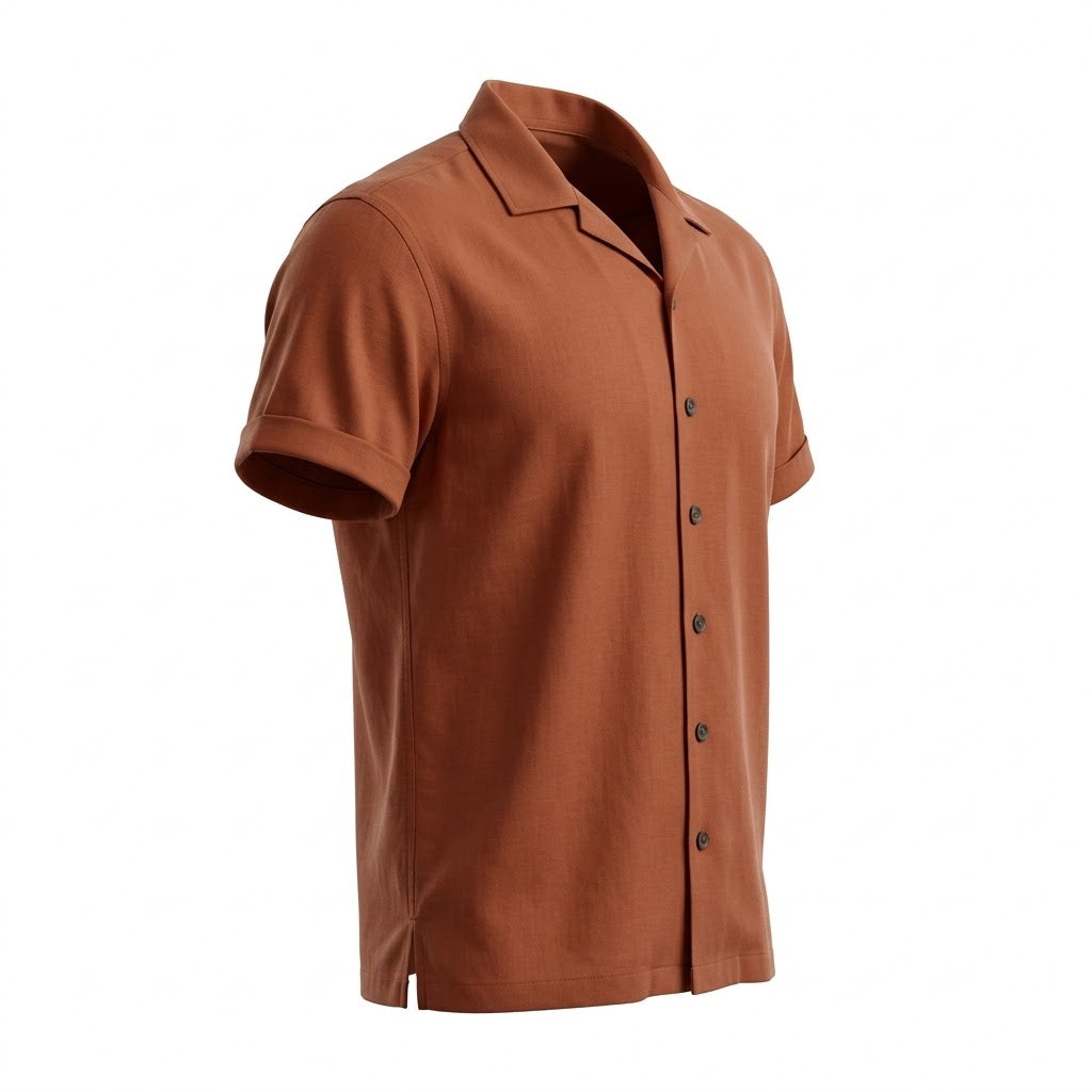 Shirtica Men's Rust Camp Collar Short Sleeve Shirt