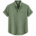 Men's Sage Green Chest Pocket Band Collar Shirt