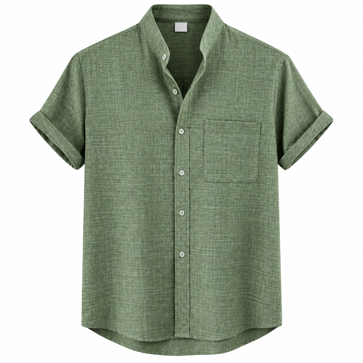 Men's Sage Green Chest Pocket Band Collar Shirt