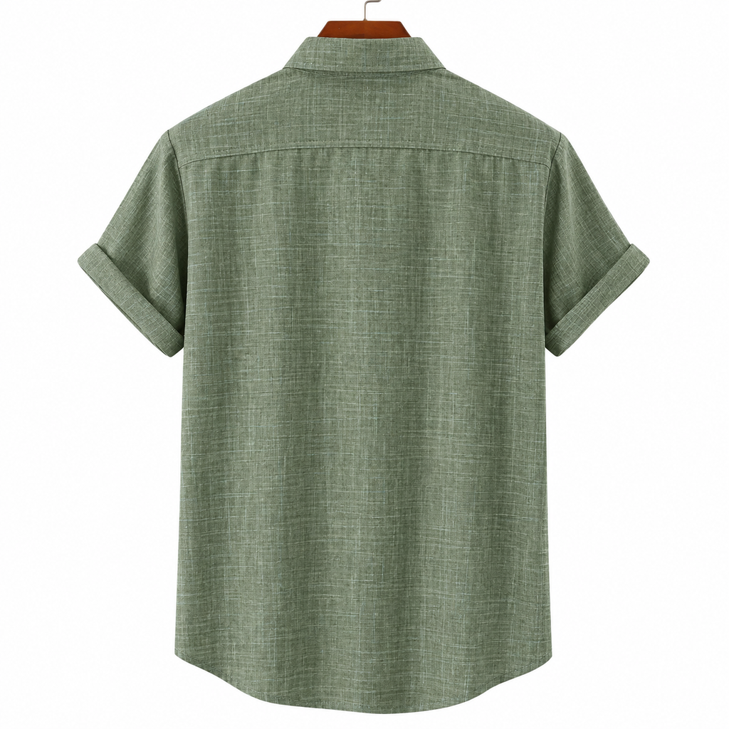 Men's Sage Green Chest Pocket Band Collar Shirt
