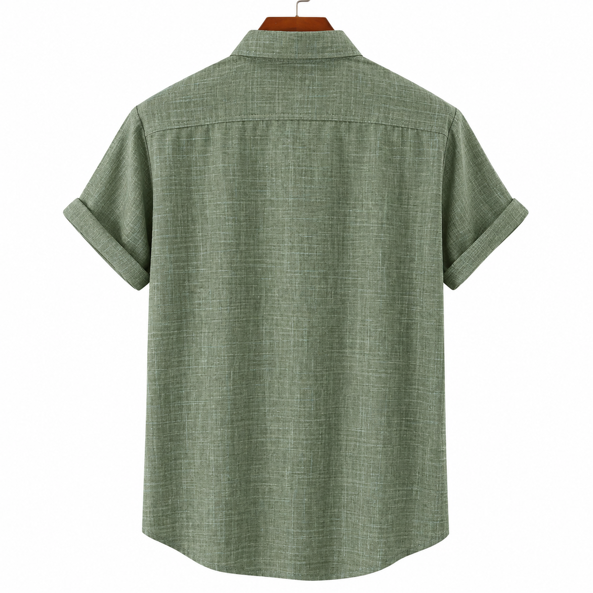 Men's Sage Green Chest Pocket Band Collar Shirt