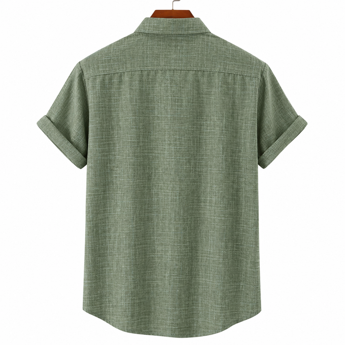 Men's Sage Green Chest Pocket Band Collar Shirt