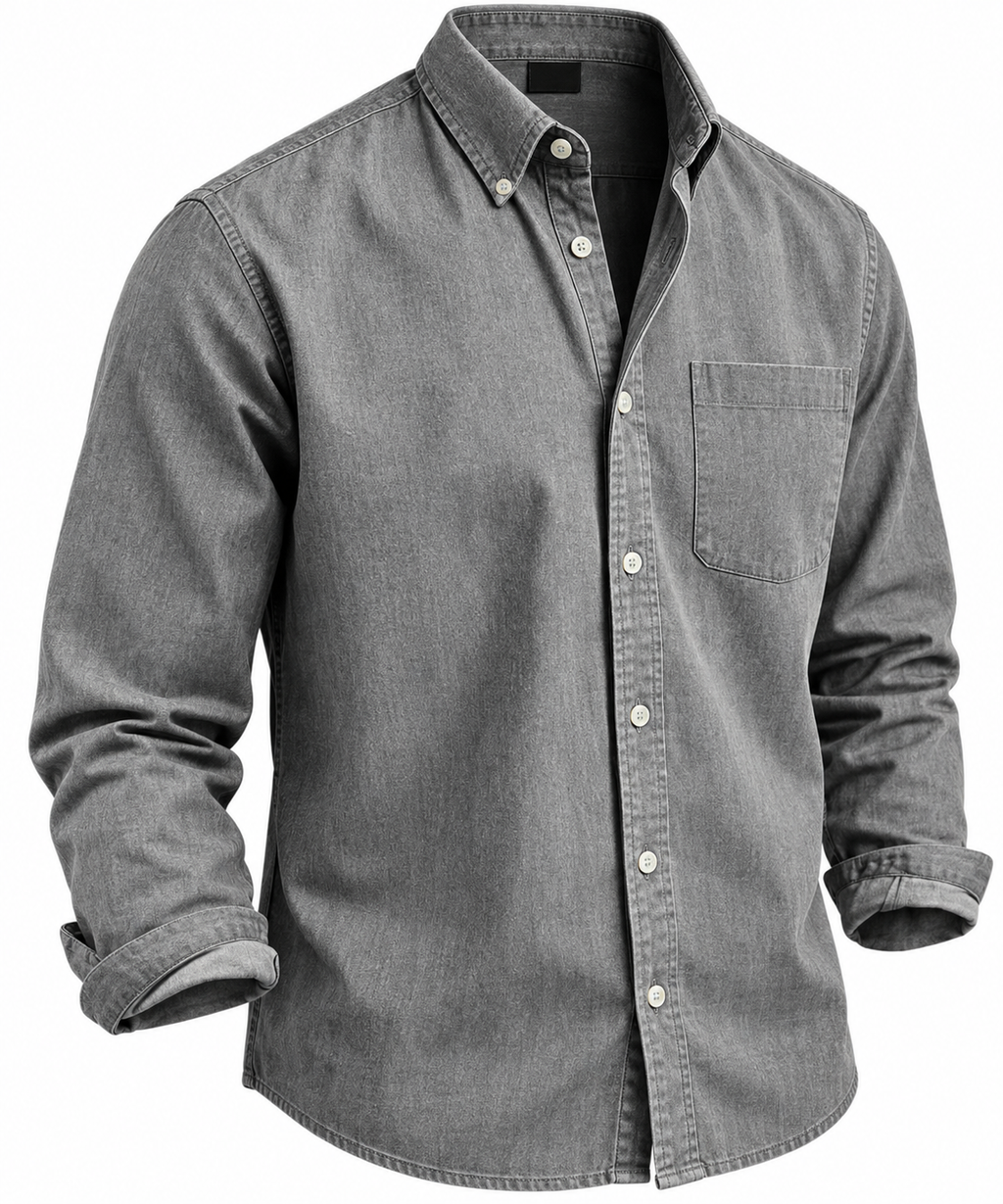 Men's Washed Grey Button Down Pocket Shirt