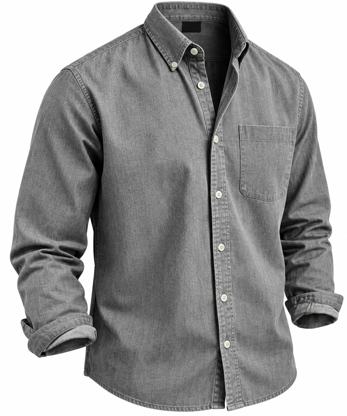Men's Washed Grey Button Down Pocket Shirt