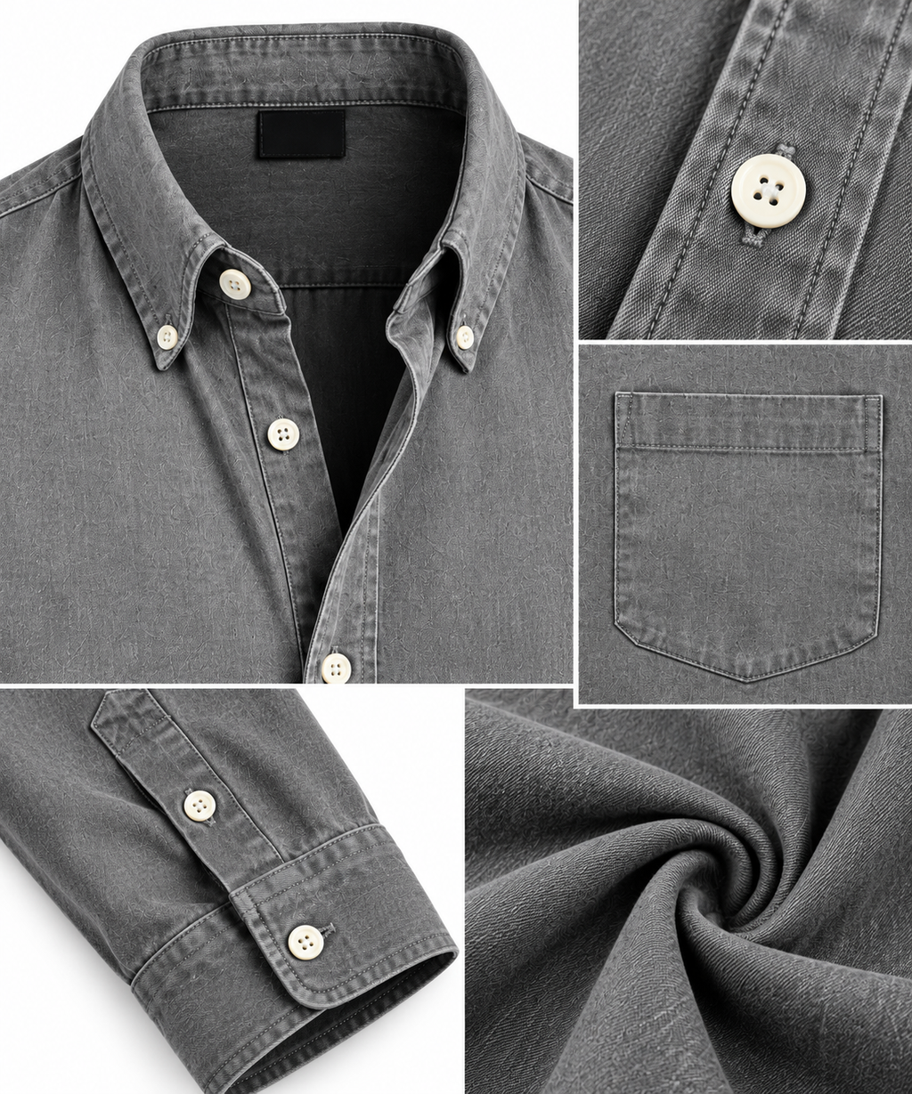 Men's Washed Grey Button Down Pocket Shirt