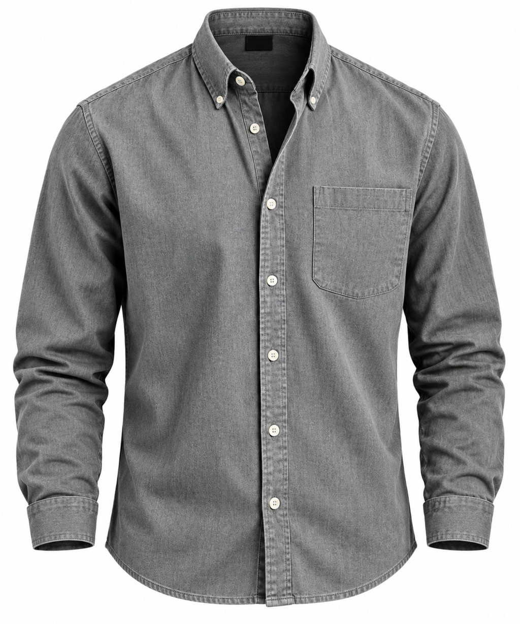 Men's Washed Grey Button Down Pocket Shirt