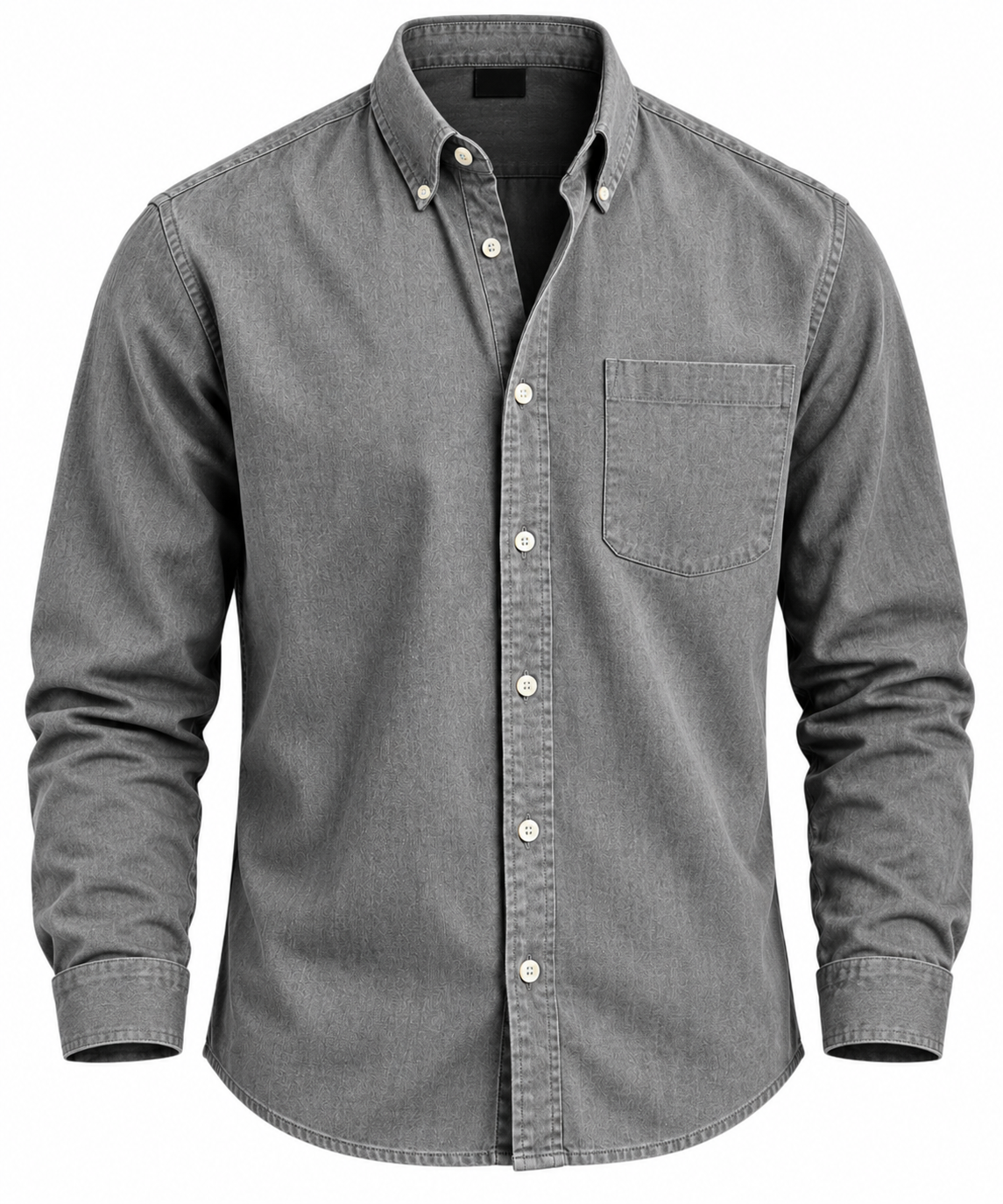 Men's Washed Grey Button Down Pocket Shirt